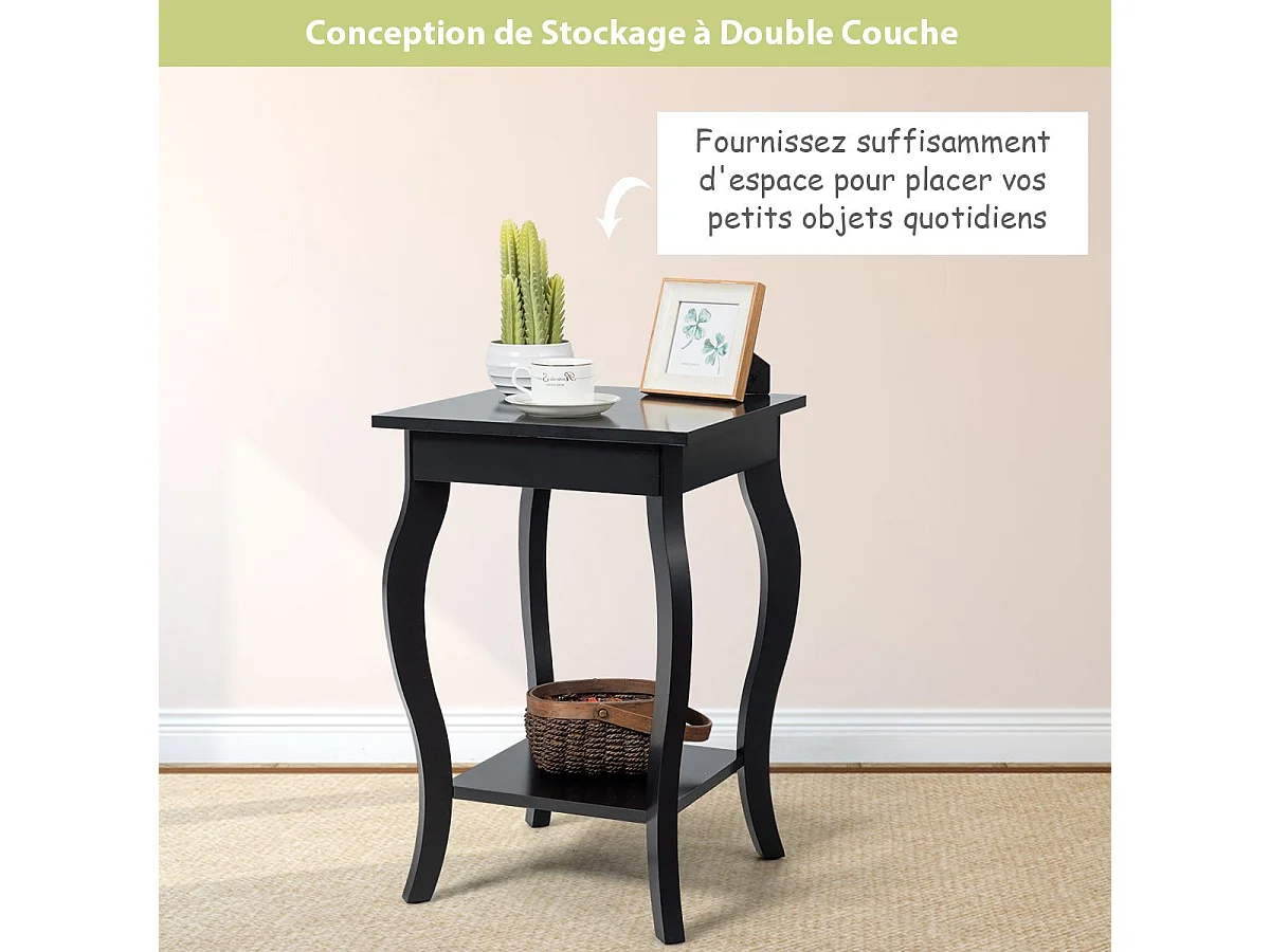 Table d'appoint, 2 niveaux, avec patins antidérapants, 40 x 40 x 60 cm, noir