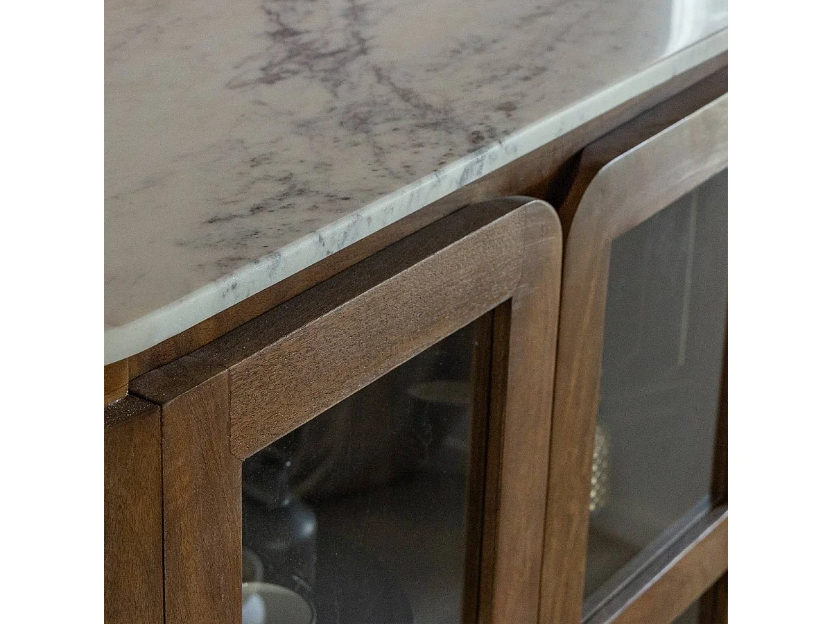 Vitrina de Madera de Mango y Mármol Siena - Mueble de Calidad con Patas Roscadas y Dimensiones 160x100x40