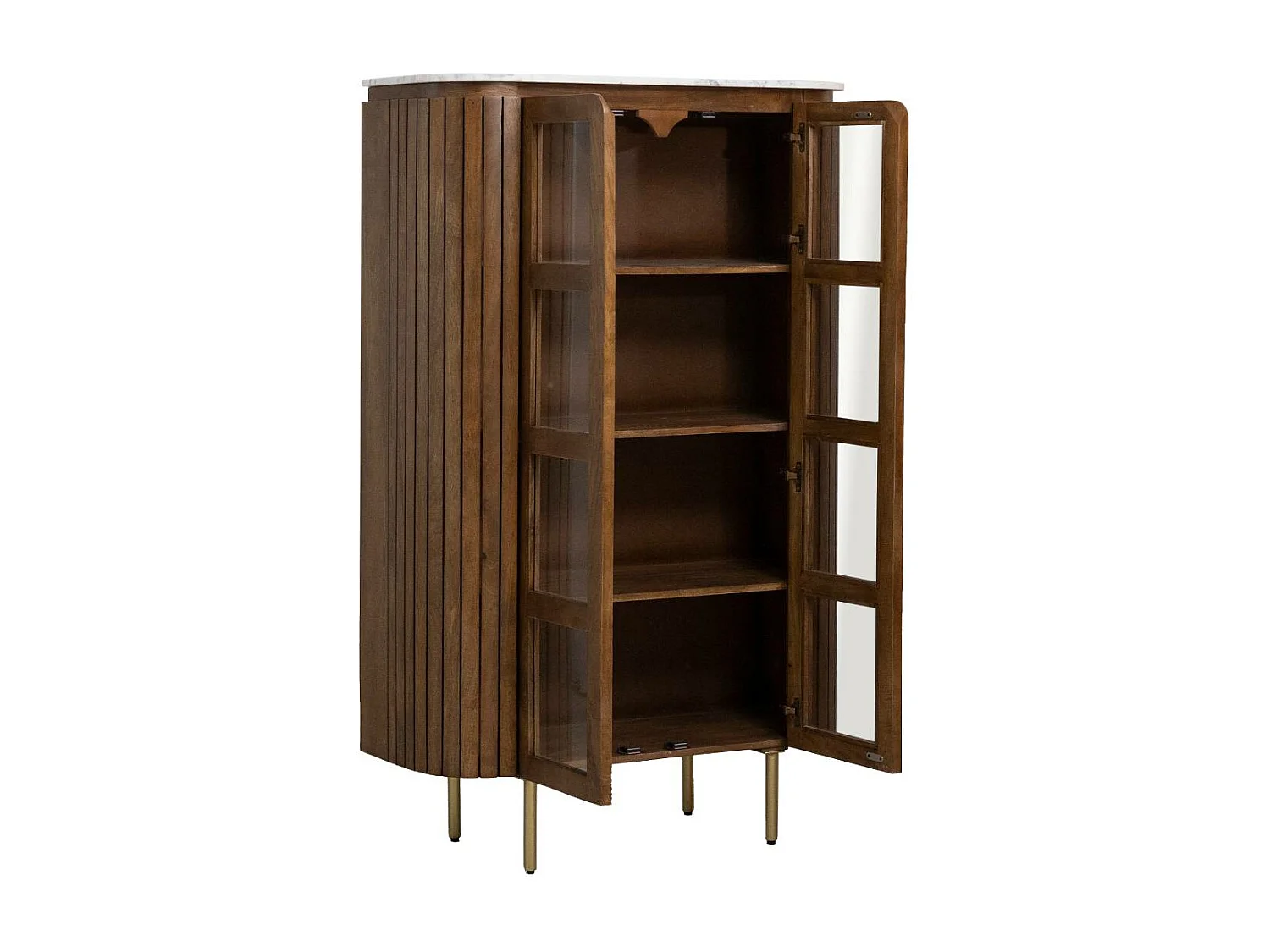 Vitrina de Madera de Mango y Mármol Siena - Mueble de Calidad con Patas Roscadas y Dimensiones 160x100x40