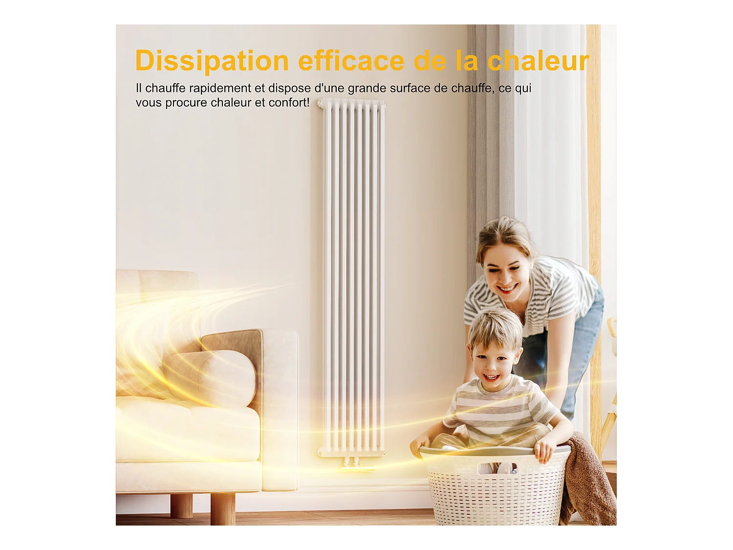 EMKE Radiateur eau chaude verticale en acier H.180 × L.59,4 cm 1611 W Le design Chauffage central blanc