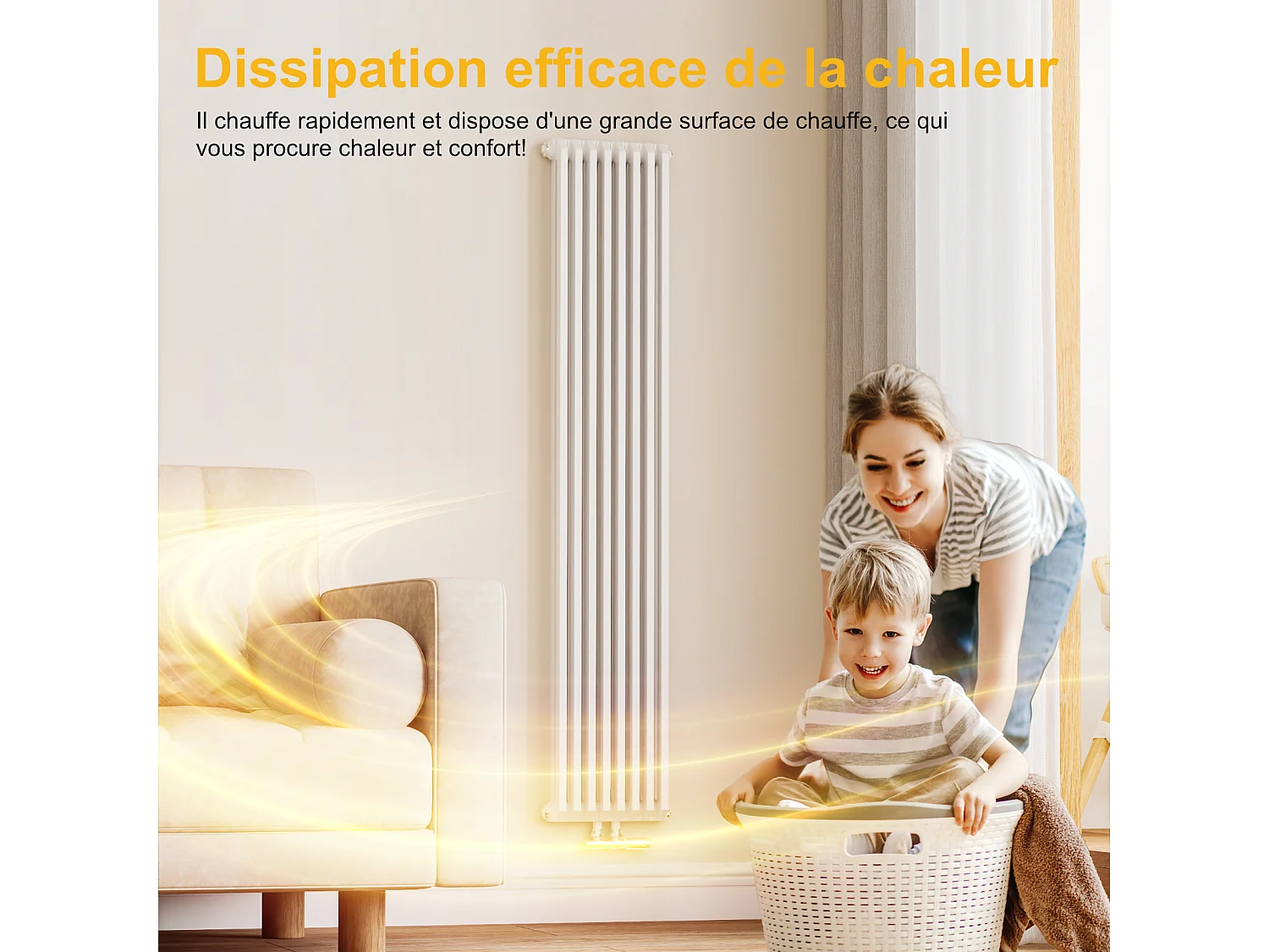 EMKE Radiateur eau chaude verticale en acier H.180 × L.59,4 cm 1611 W Le design Chauffage central blanc