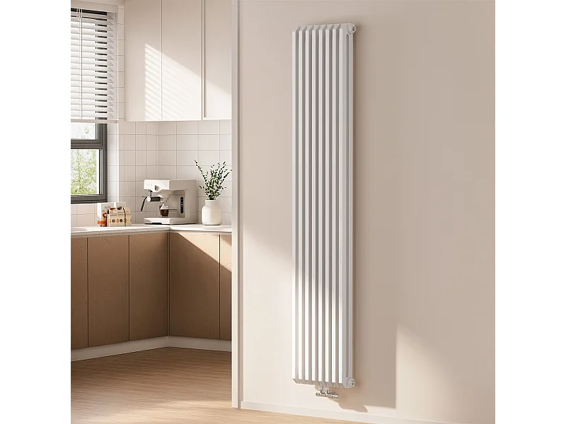 EMKE Design Heizkörper Vertikal, 1800x348 mm, D-Form, Mittelanschluss, Doppellagig, Weiß, 1611W