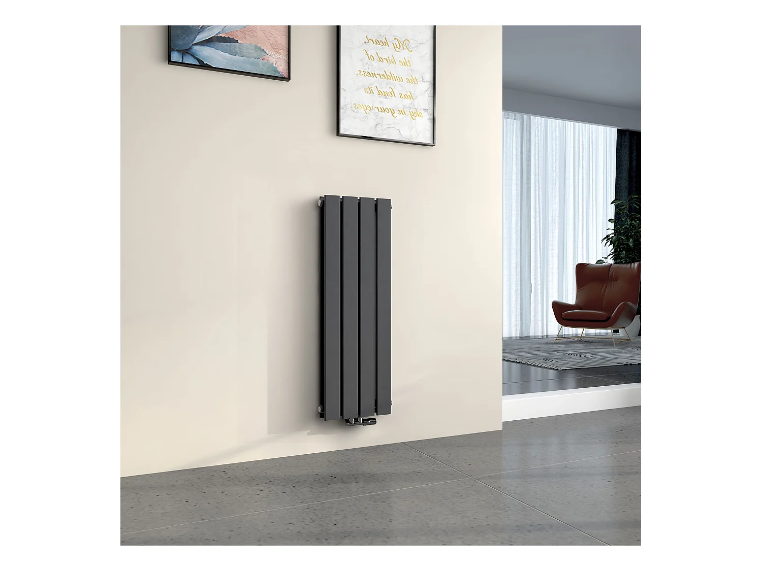 EMKE Radiator - Dubbel-Laags Plat - Mat Antraciet - 90x30 cm - 446 W - Kolomradiator Vertical - Verwarming voor Alle Ruimtes