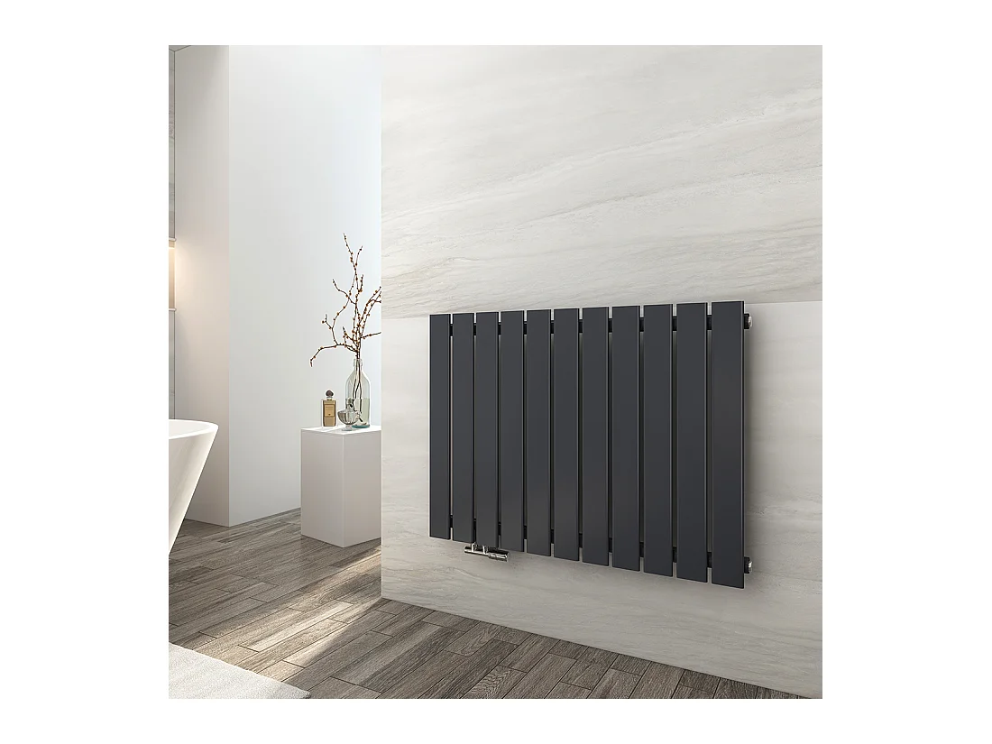 EMKE Radiatore ad acqua calda, Radiatore piatto monostrato con attacco centrale, Design verticale a parete, Antracite 63x85cm