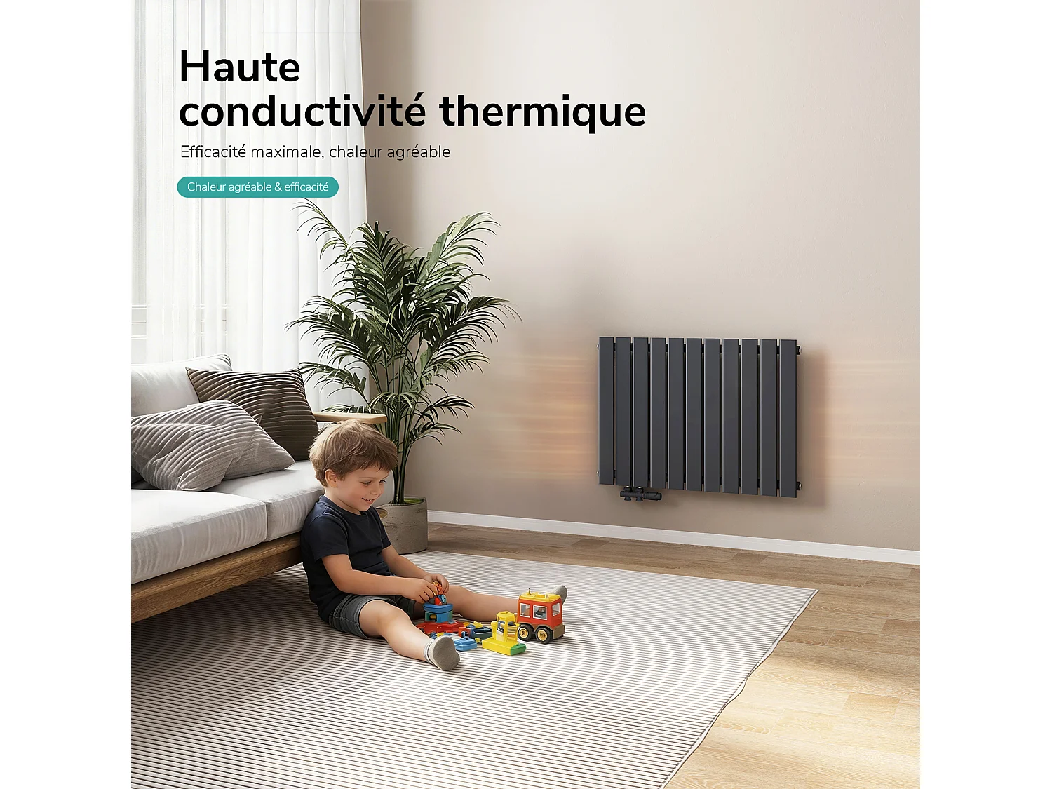 EMKE Radiateur à Eau Chaude, Radiateur plat seule couche connexion latérale, Anthracite 63x85cm