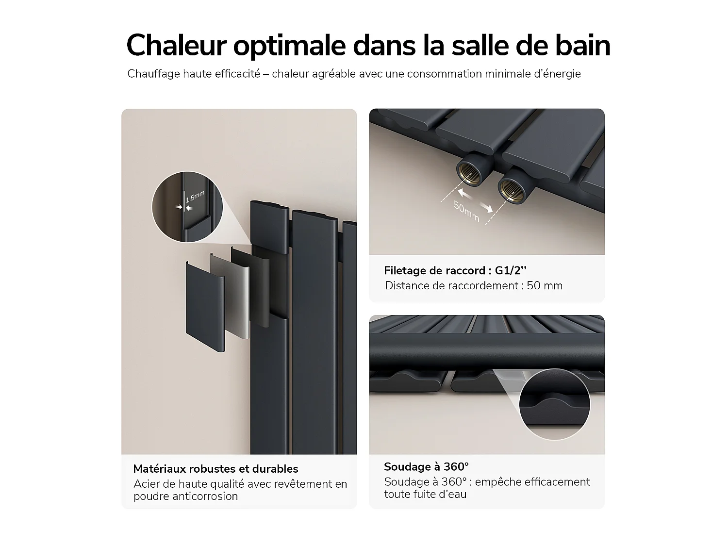 EMKE Radiateur à Eau Chaude, Radiateur plat seule couche connexion latérale, Anthracite 63x85cm