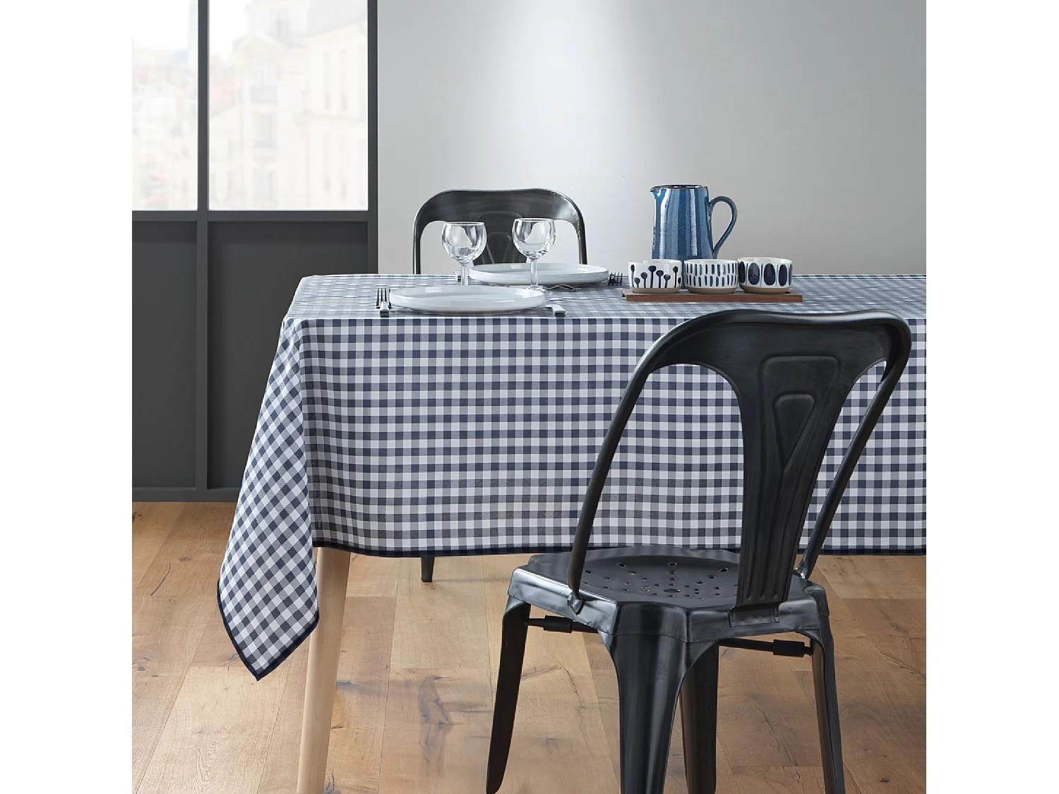 Nappe Antitache Imprimé "Vichy" 150x200cm Bleu