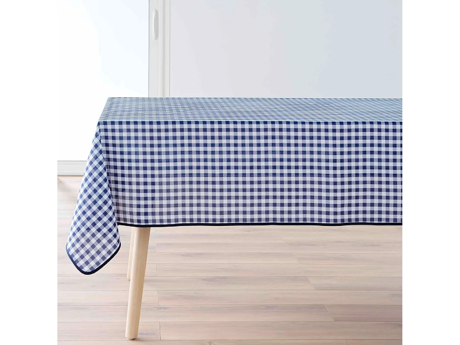 Mantel Rectangular Antipliegues Vichy Azul Resistente a las Manchas