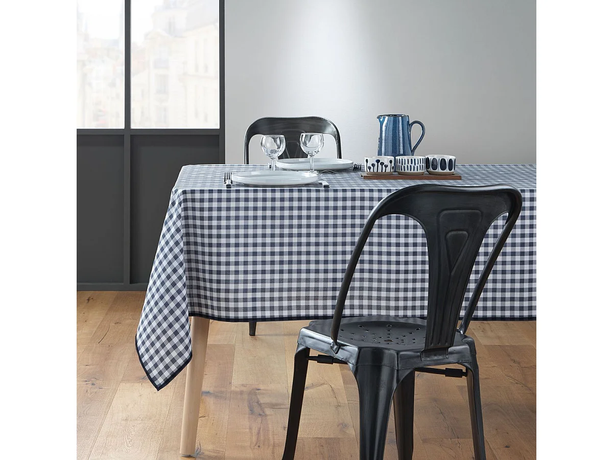 Mantel Rectangular Antipliegues Vichy Azul Resistente a las Manchas