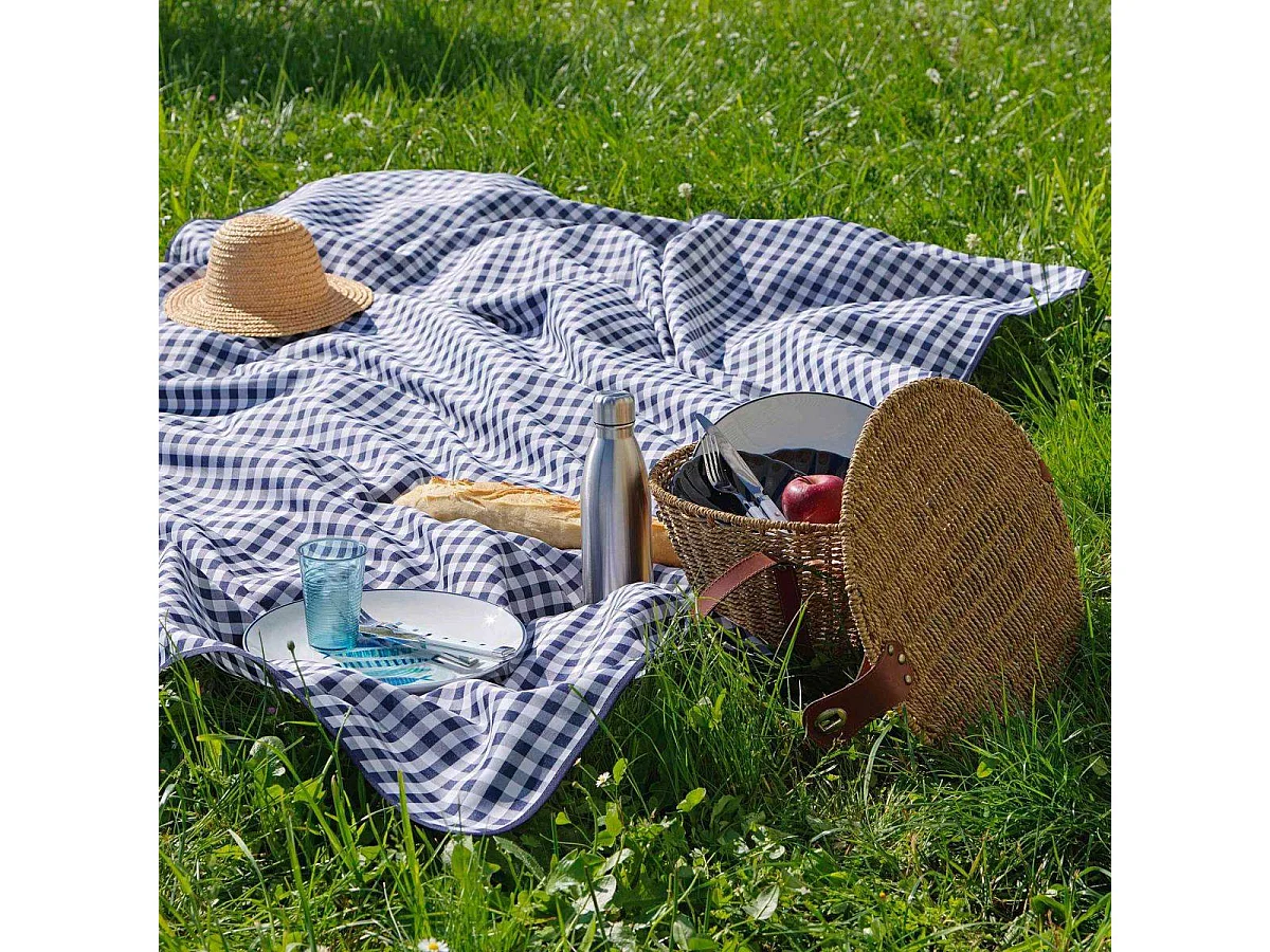 Mantel Rectangular Antipliegues Vichy Azul Resistente a las Manchas