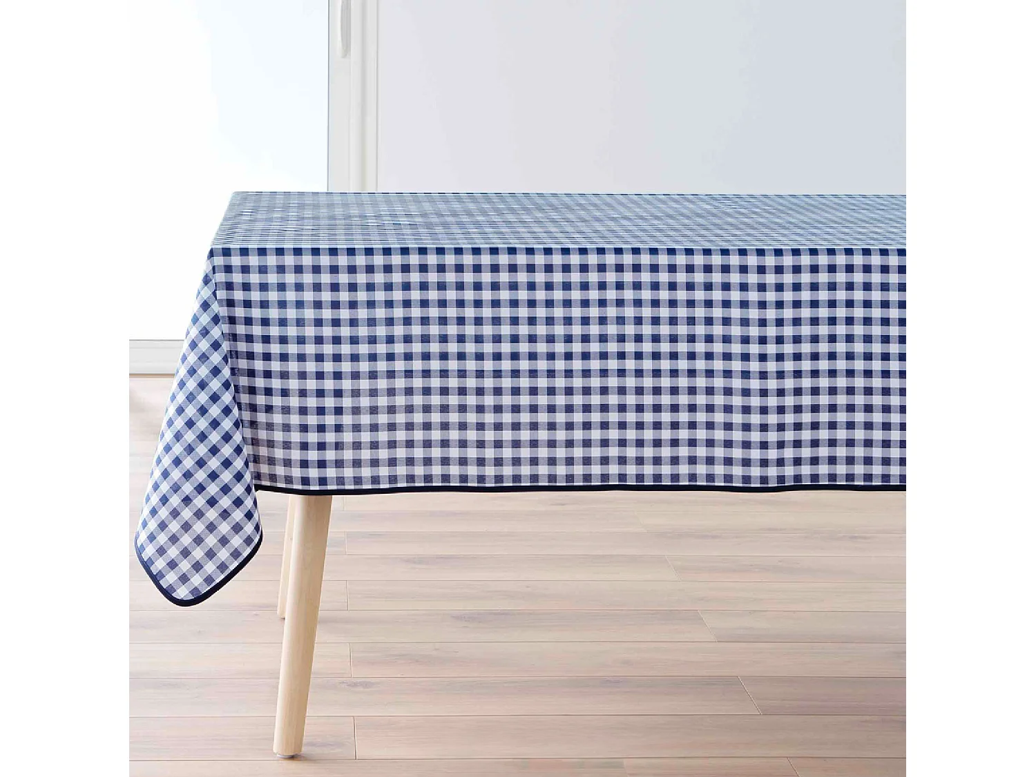 Mantel Cuadrado Antipliegues Vichy Azul Resistente a las Manchas