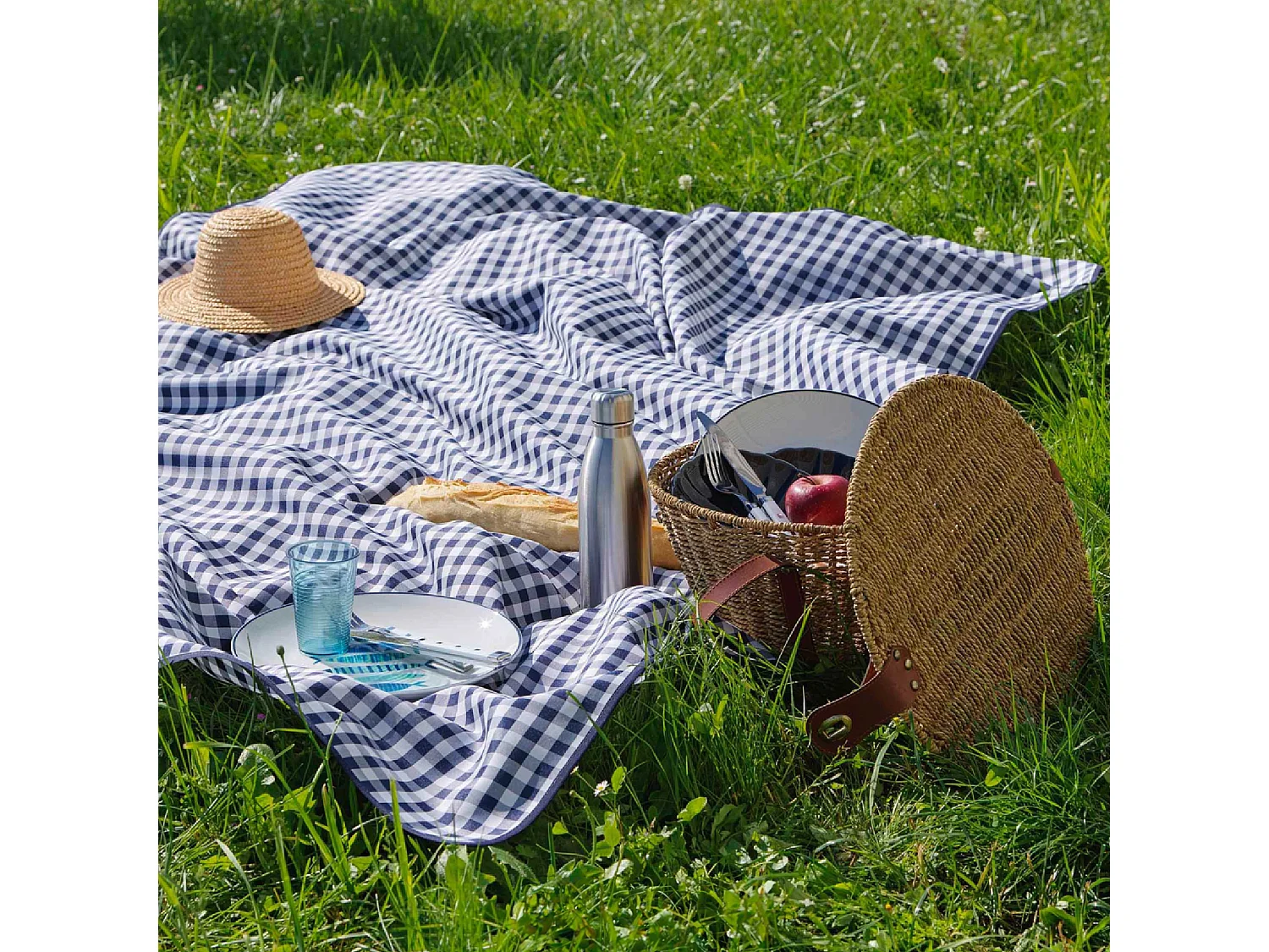 Nappe Antitache Imprimé "Vichy" 150x240cm Bleu