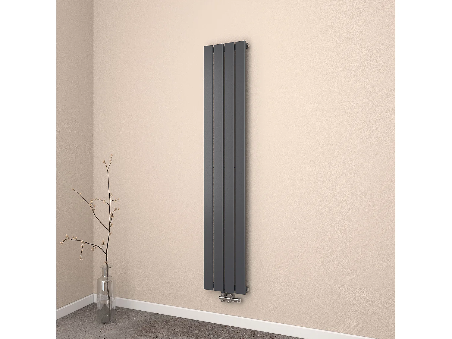 EMKE Radiateur à Eau Chaude, Radiateur plat seule couche connexion centrale, Montage mural vertical design, Noir 160x30cm