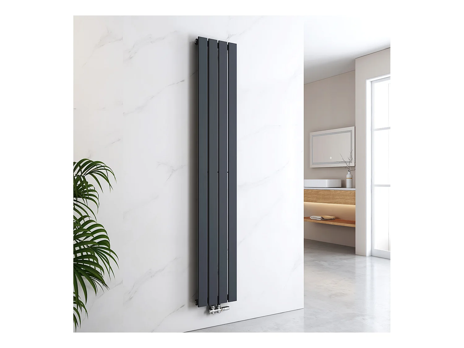 EMKE Radiateur à Eau Chaude, Radiateur plat Double couche connexion centrale, Anthracite 180x30cm