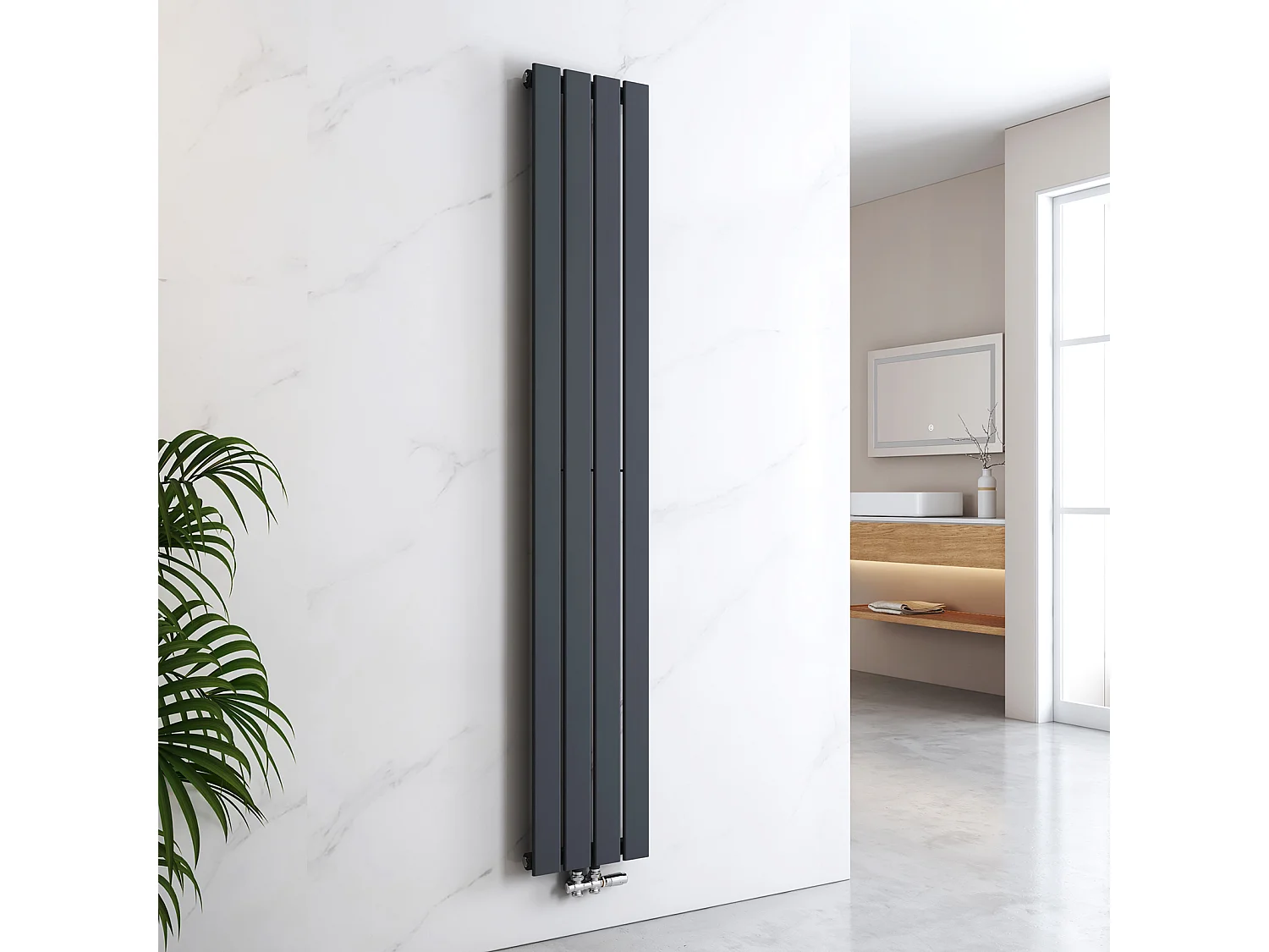 EMKE Radiateur à Eau Chaude, Radiateur plat Double couche connexion centrale, Anthracite 180x30cm