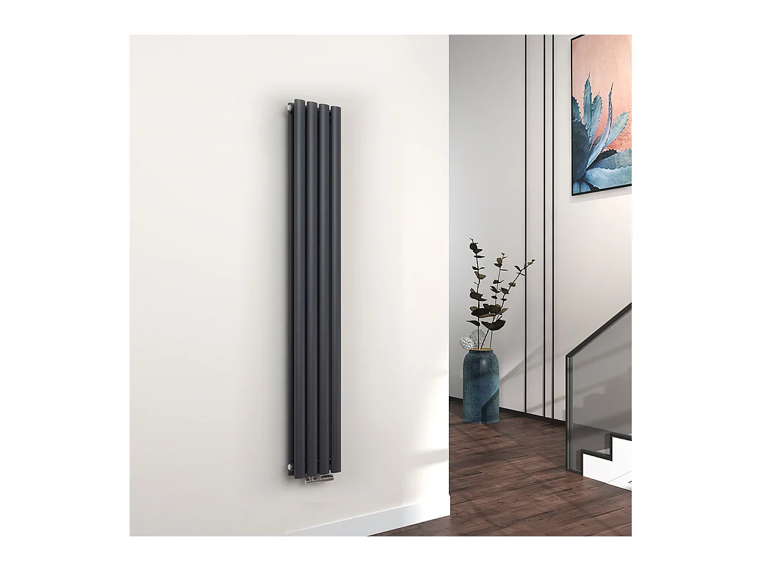 EMKE Radiateur eau chaude en acier Tube Rond Radiateur Mural Anthracite 160x24cm 623W Double Couche