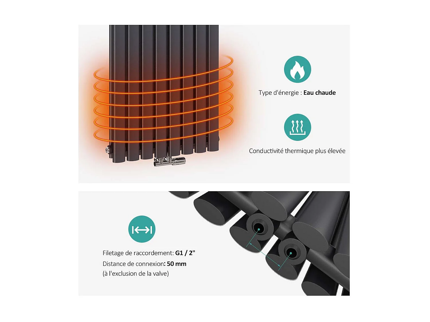 EMKE Radiateur eau chaude en acier Tube Rond Radiateur Mural Anthracite 160x24cm 623W Double Couche