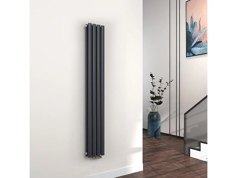 EMKE Design Radiator - Ovale Buizen - 160x24 cm - Dubbel - Mat Antraciet - 623 W - Verwarming Alle Ruimtes