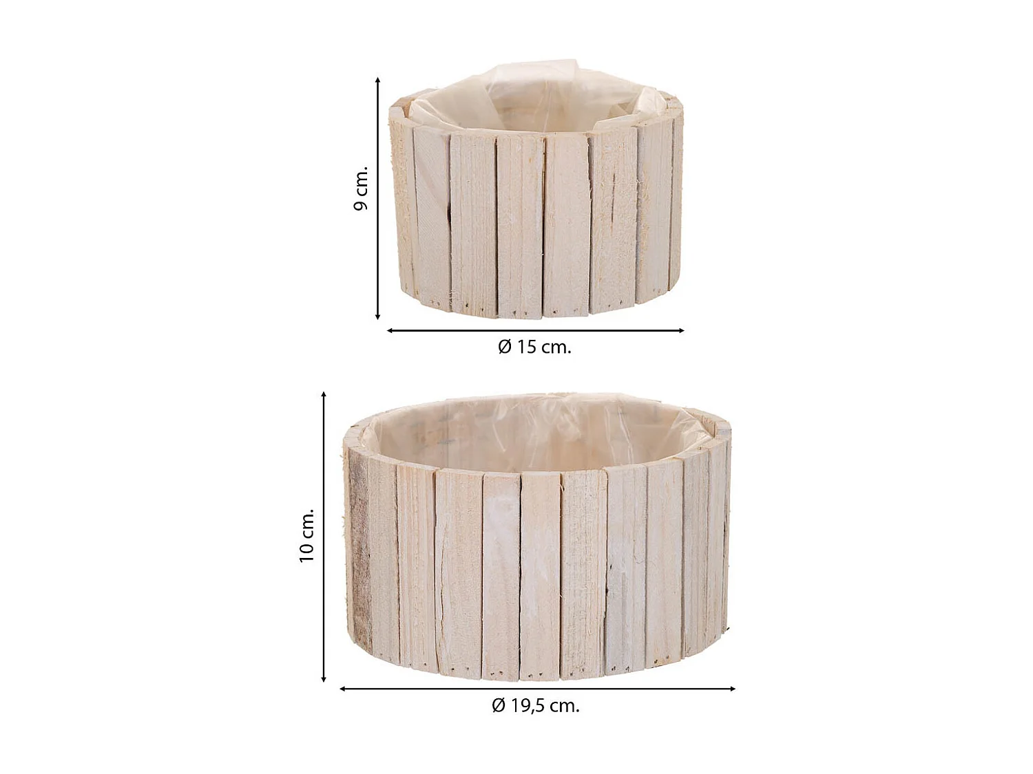 Set di 2 cestini rotondi in legno marrone