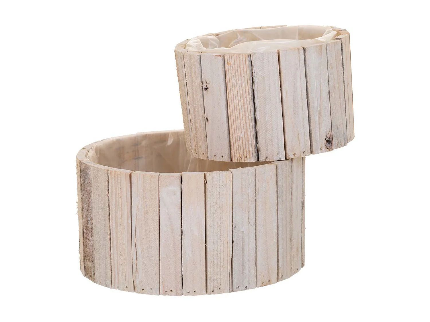Set mit 2 runden braunen Holzkörben