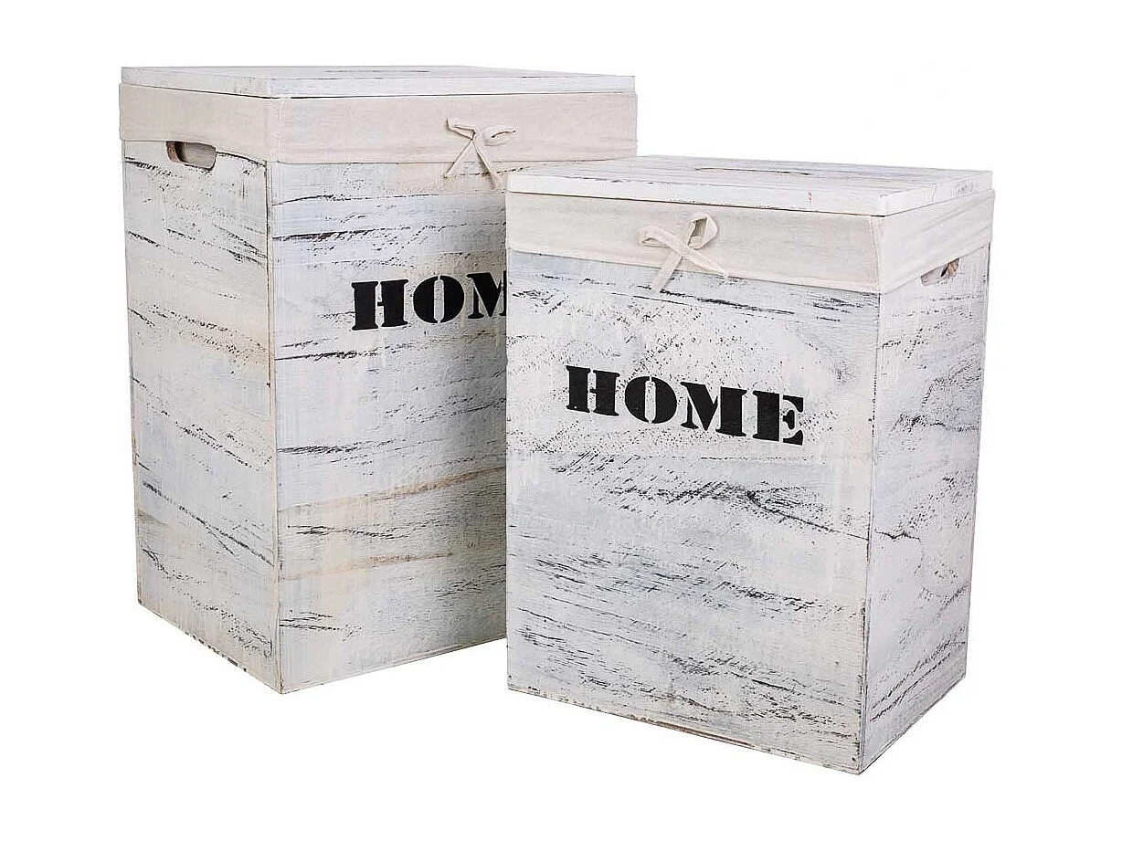 Set di 2 cesti per la biancheria in legno 40x30x54-34x26x47