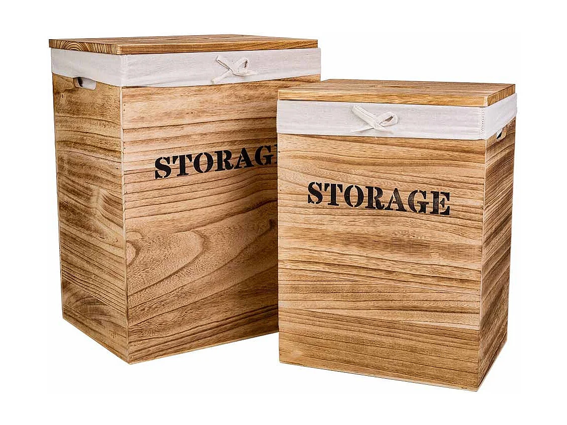 Set di 2 cesti per la biancheria in legno 40x30x54-34x26x47