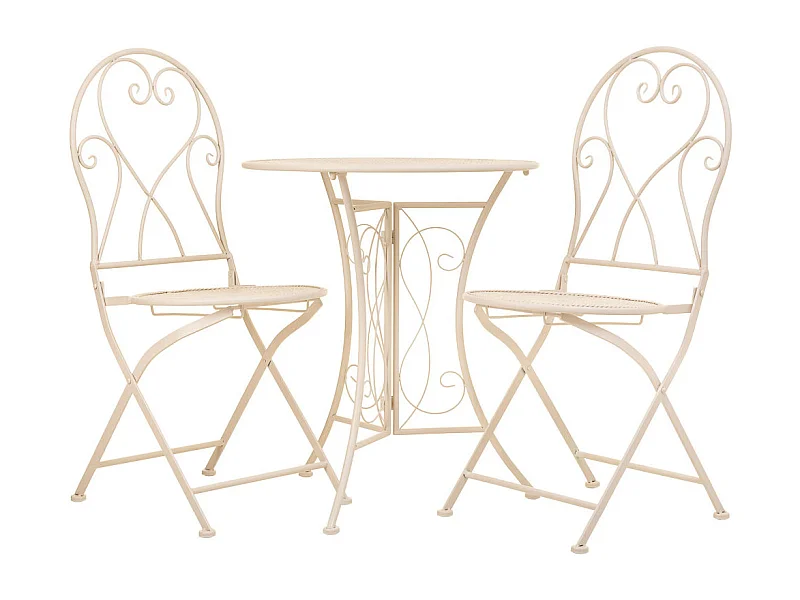 Set tavolo e due sedie in ferro battuto bianco Tavolo D60x70 - sedia 39x39x94