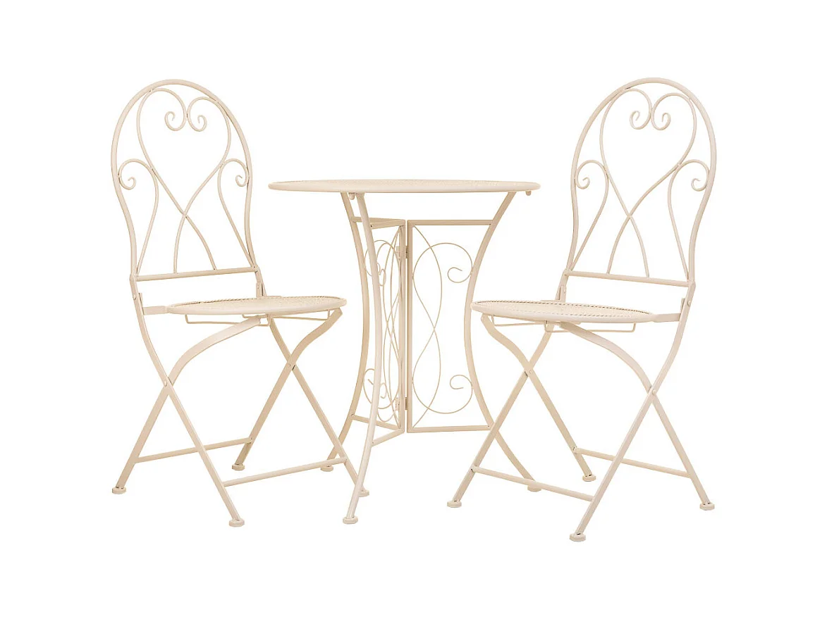 Set tavolo e due sedie in ferro battuto bianco Tavolo D60x70 - sedia 39x39x94