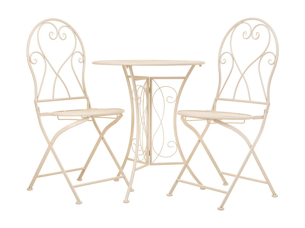 Conjunto de mesa e duas cadeiras em ferro forjado branco Mesa D60x70 - cadeira 39x39x94