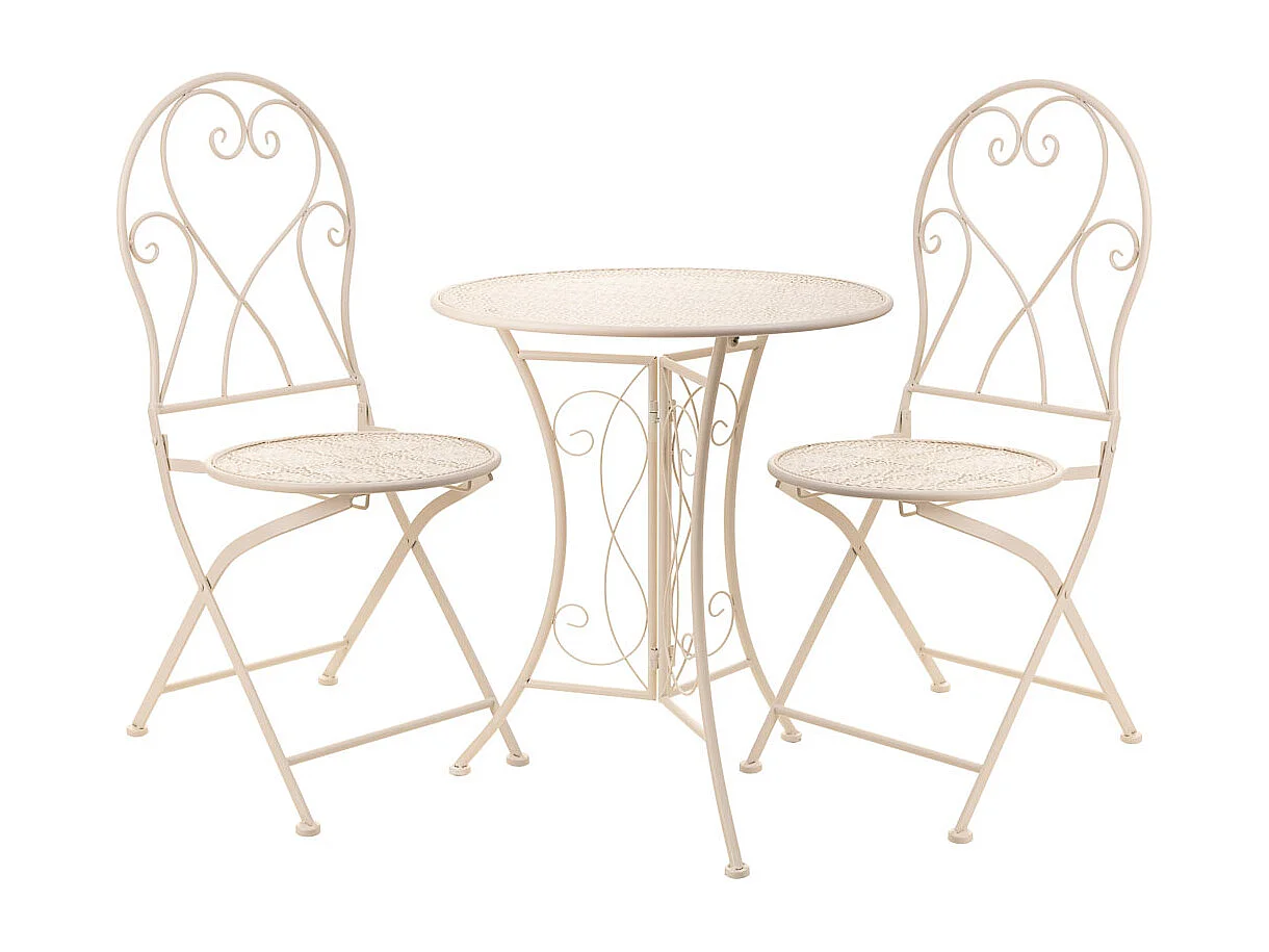 Conjunto de mesa e duas cadeiras em ferro forjado branco Mesa D60x70 - cadeira 39x39x94