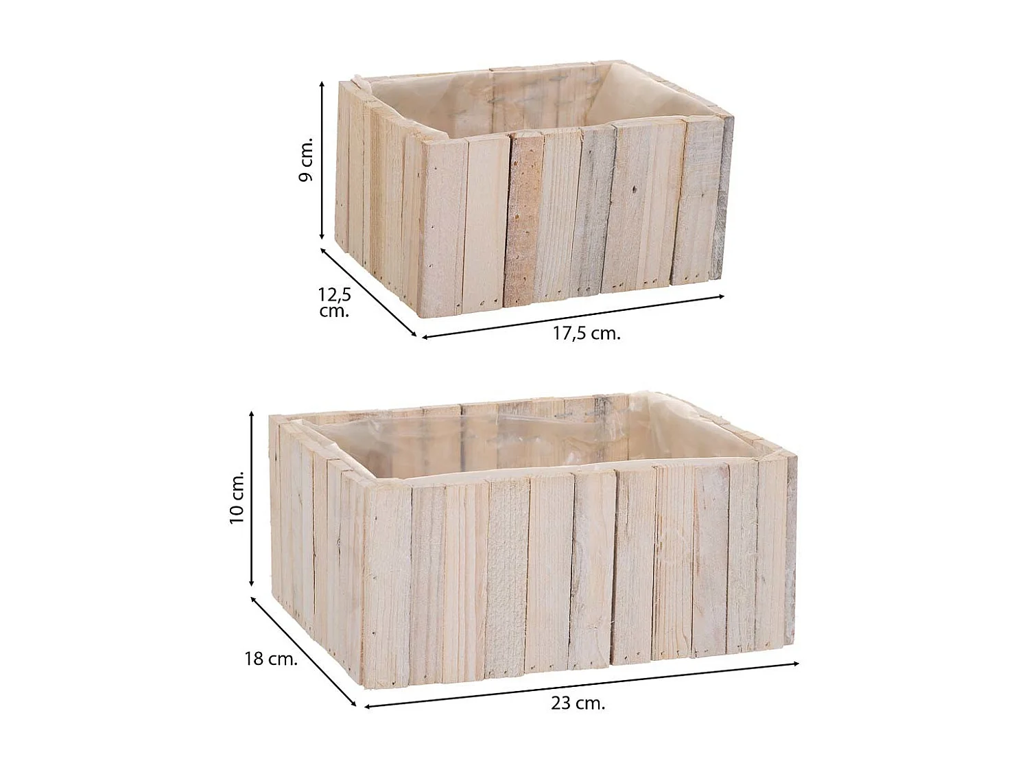 Set mit 2 rechteckigen braunen Holzkörben