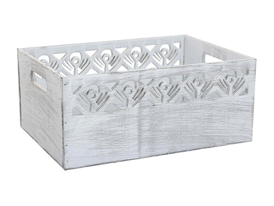 Set di 3 cesti in legno bianco 35x25x15h-30x20x14h-25x15x13