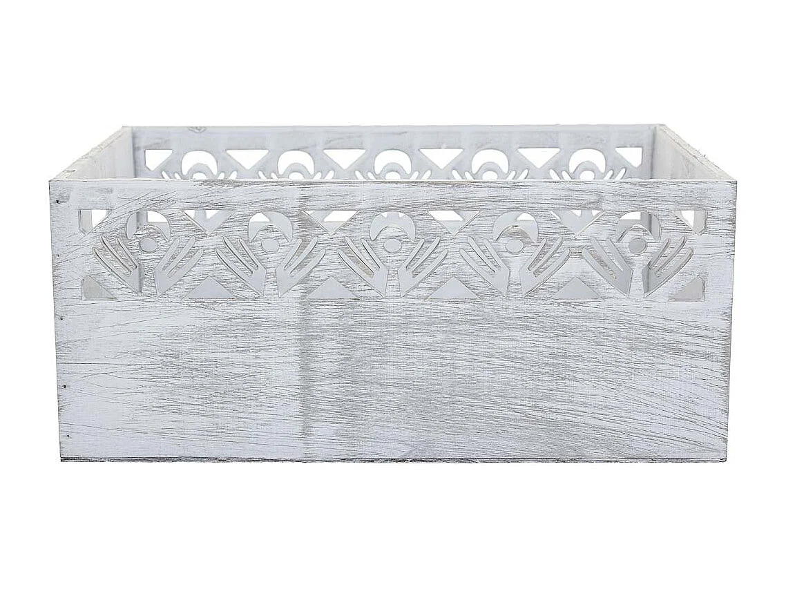 Set di 3 cesti in legno bianco 35x25x15h-30x20x14h-25x15x13