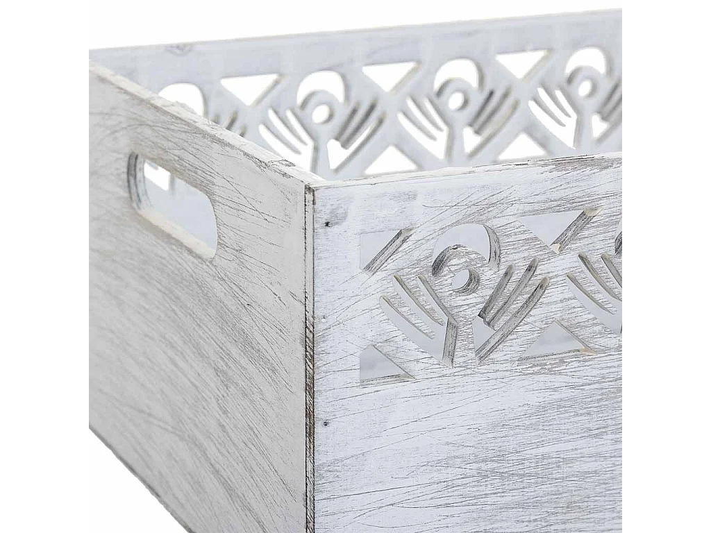 Set di 3 cesti in legno bianco 35x25x15h-30x20x14h-25x15x13