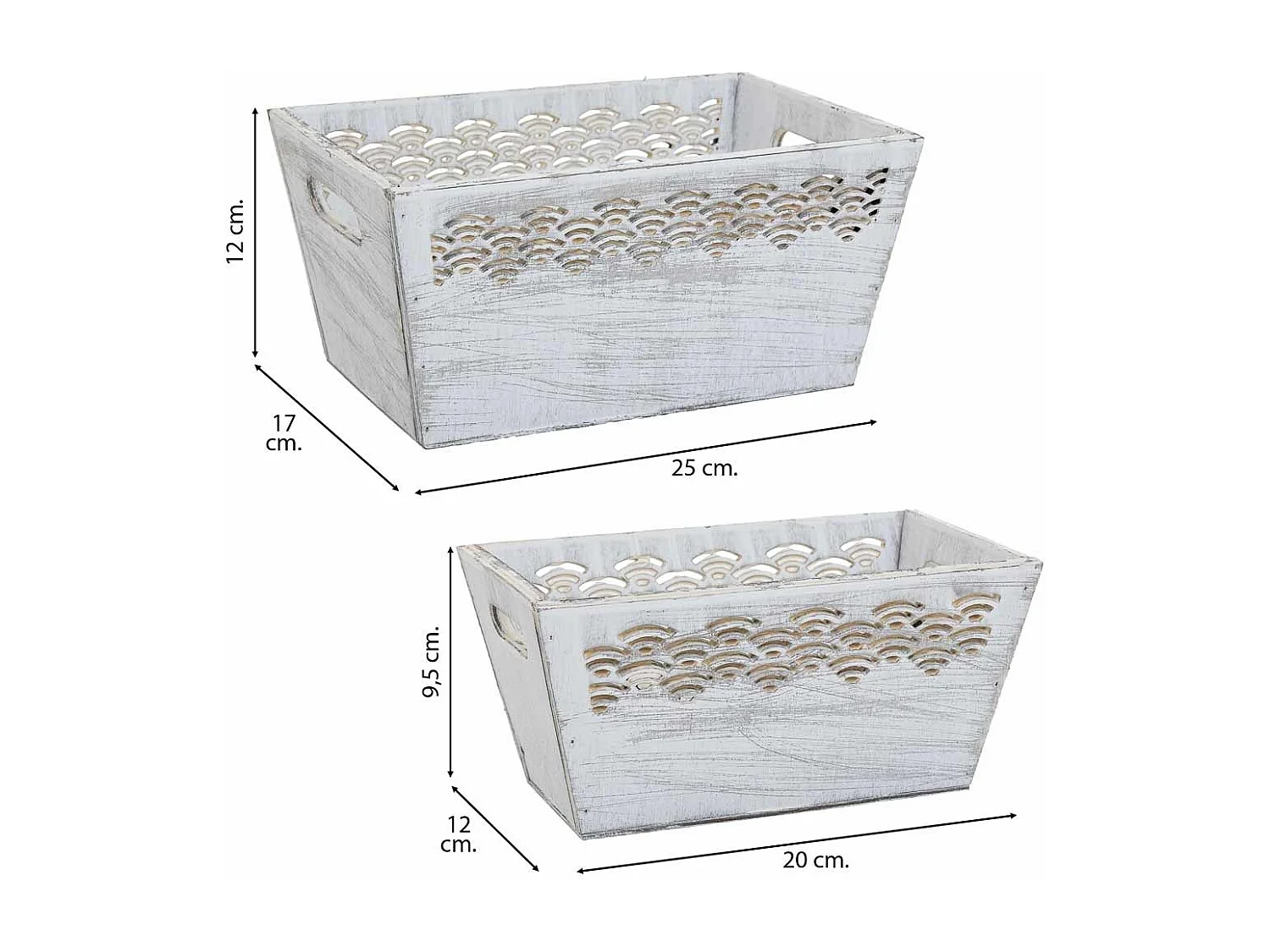 Cestos set 2 pzasde madera blanco 25x17x12h-20x12x9,5