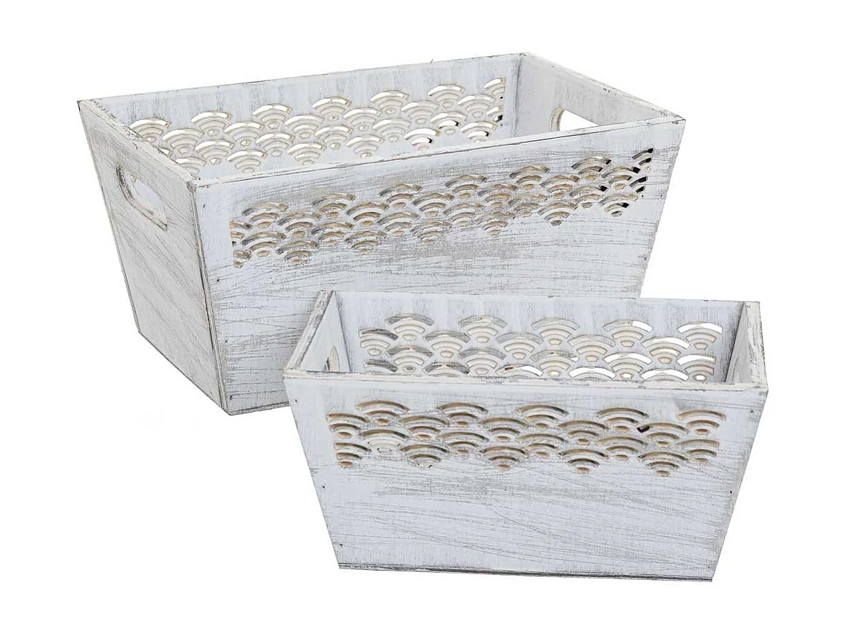 Ensemble de 2 paniers en bois blanc 25x17x12h-20x12x9,5
