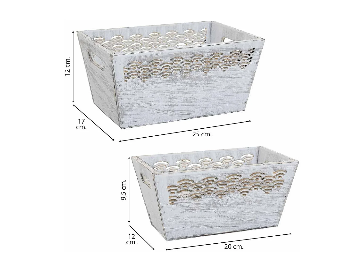 Ensemble de 2 paniers en bois blanc 25x17x12h-20x12x9,5