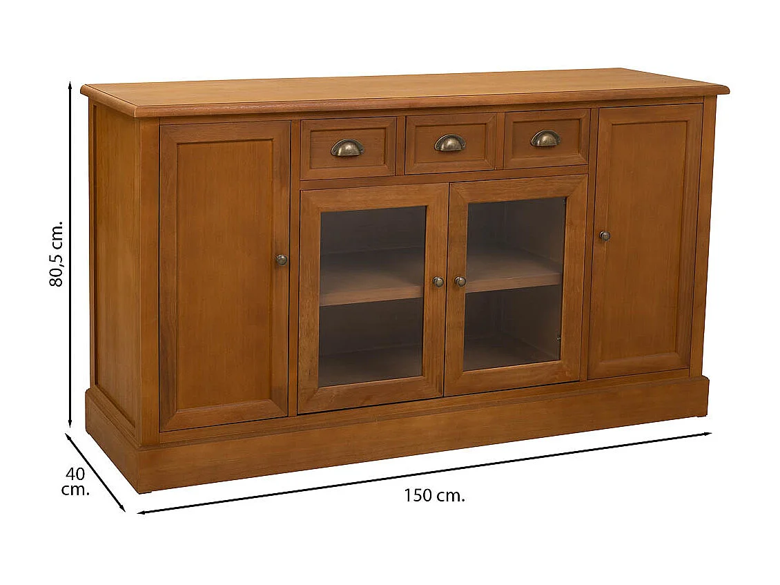 Aparador de madera 4 puertas 3 cajones marron