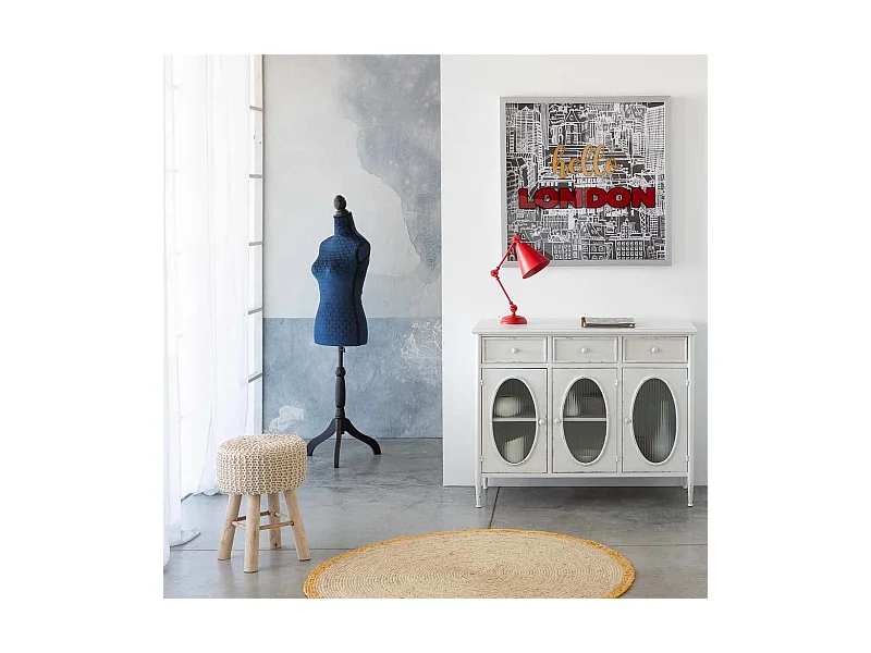 Brauner Hocker aus gewebter Baumwolle und Holz, 32x32x44h cm