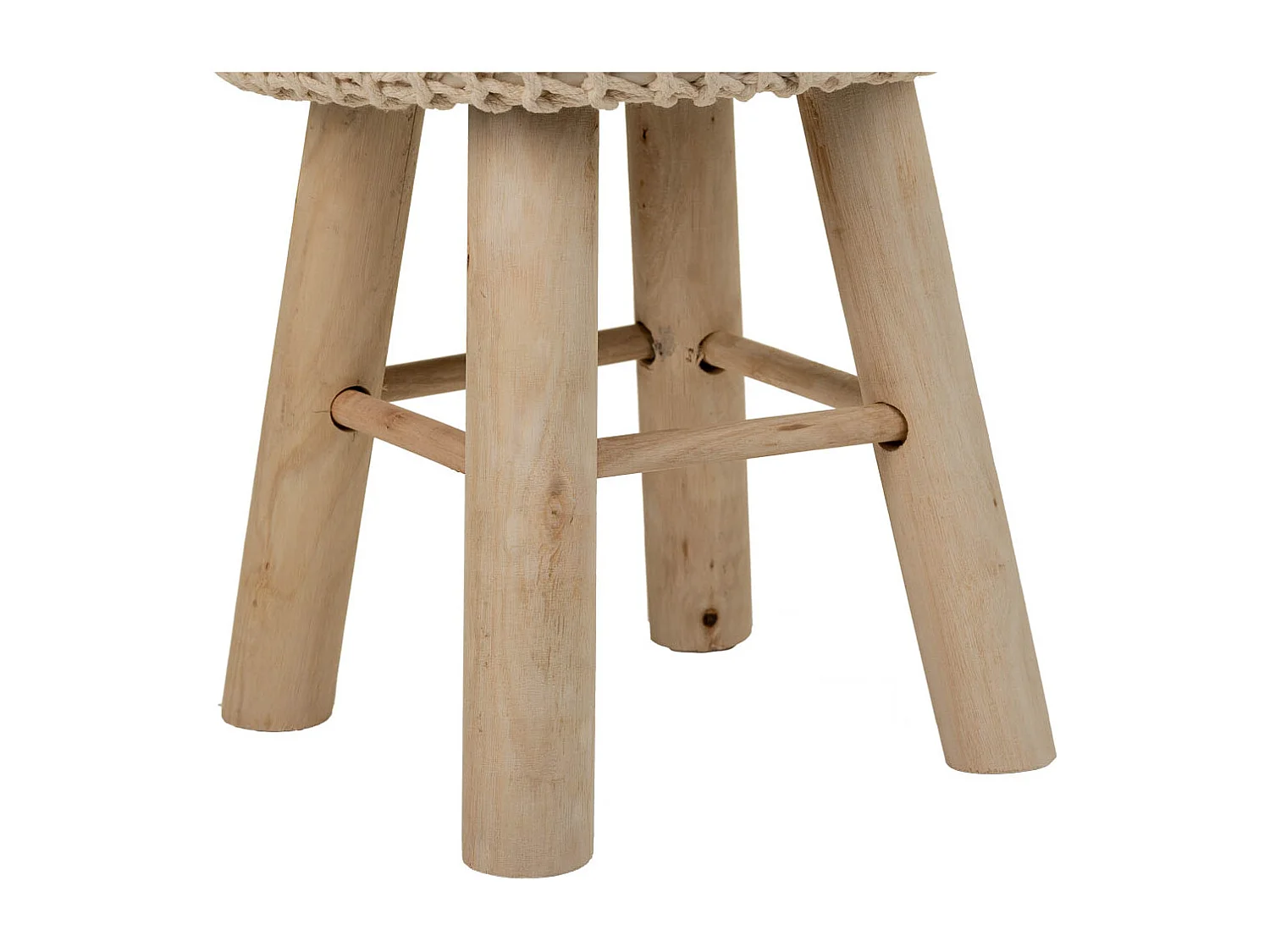 Brauner Hocker aus gewebter Baumwolle und Holz, 32x32x44h cm
