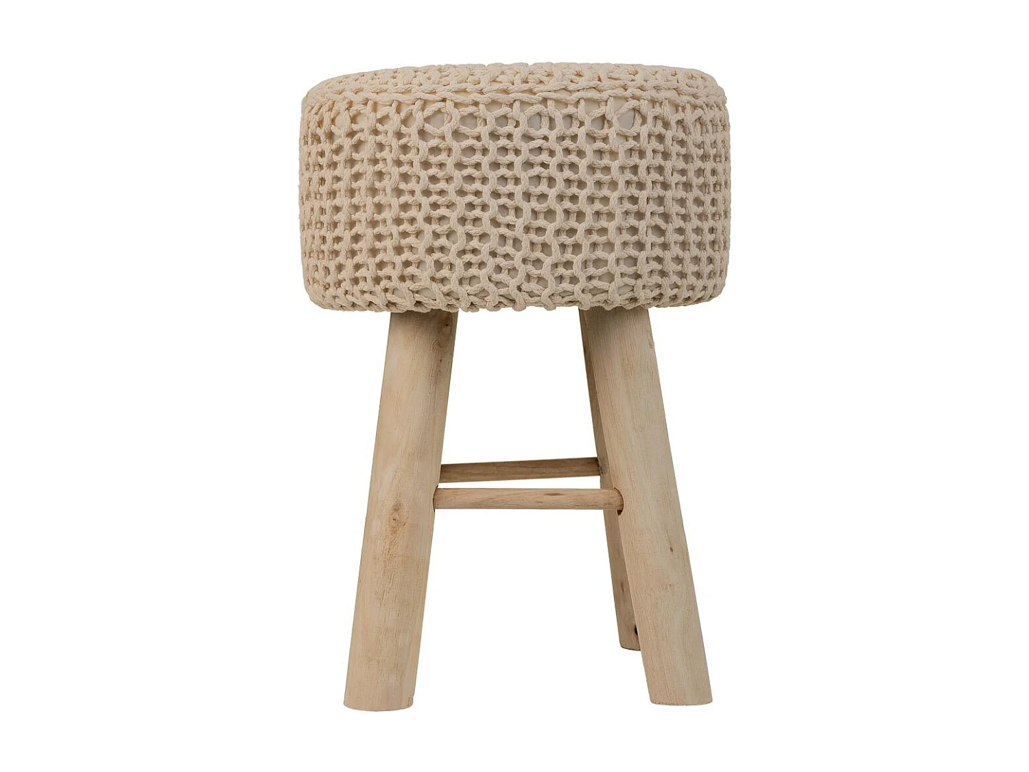 Brauner Hocker aus gewebter Baumwolle und Holz, 32x32x44h cm