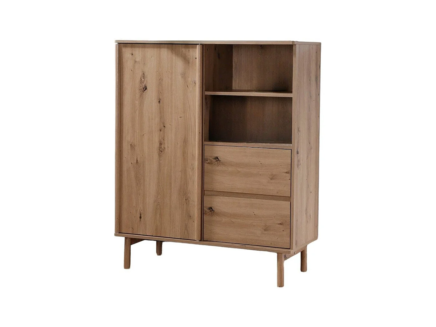 Buffet Haut 1 Porte Coulissante et 2 Tiroirs décor chêne - LENNY