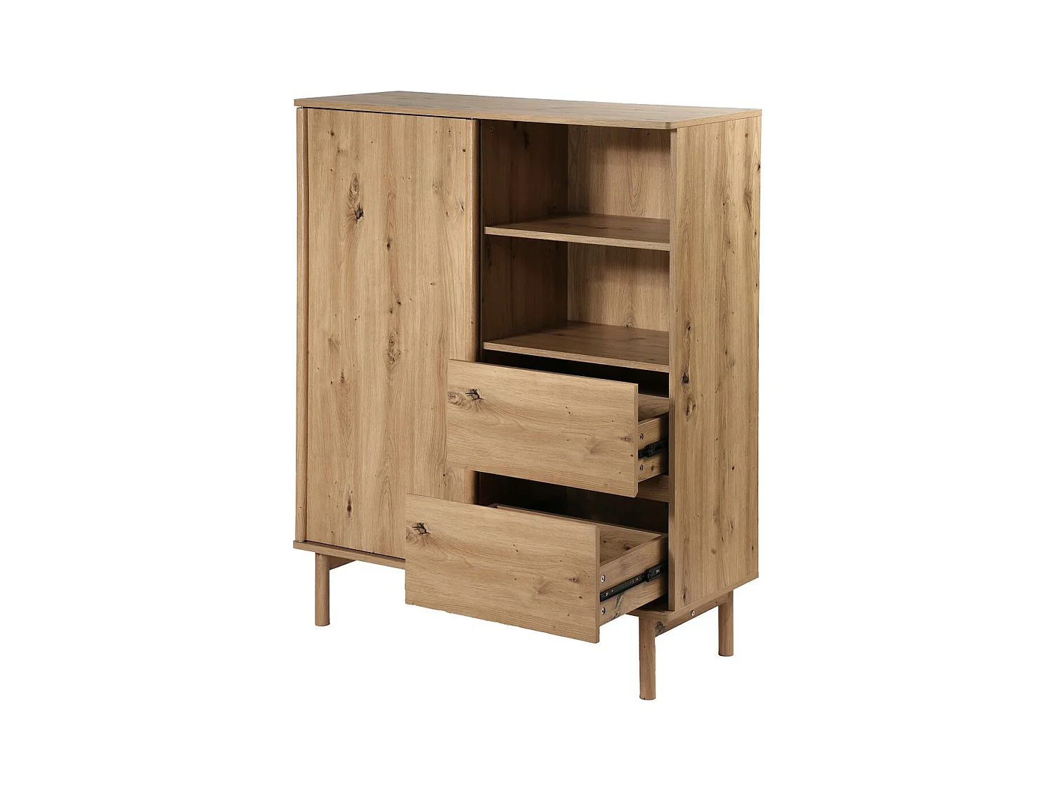 Buffet Haut 1 Porte Coulissante et 2 Tiroirs décor chêne - LENNY