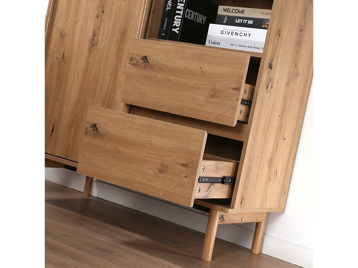 Buffet Haut 1 Porte Coulissante et 2 Tiroirs décor chêne - LENNY