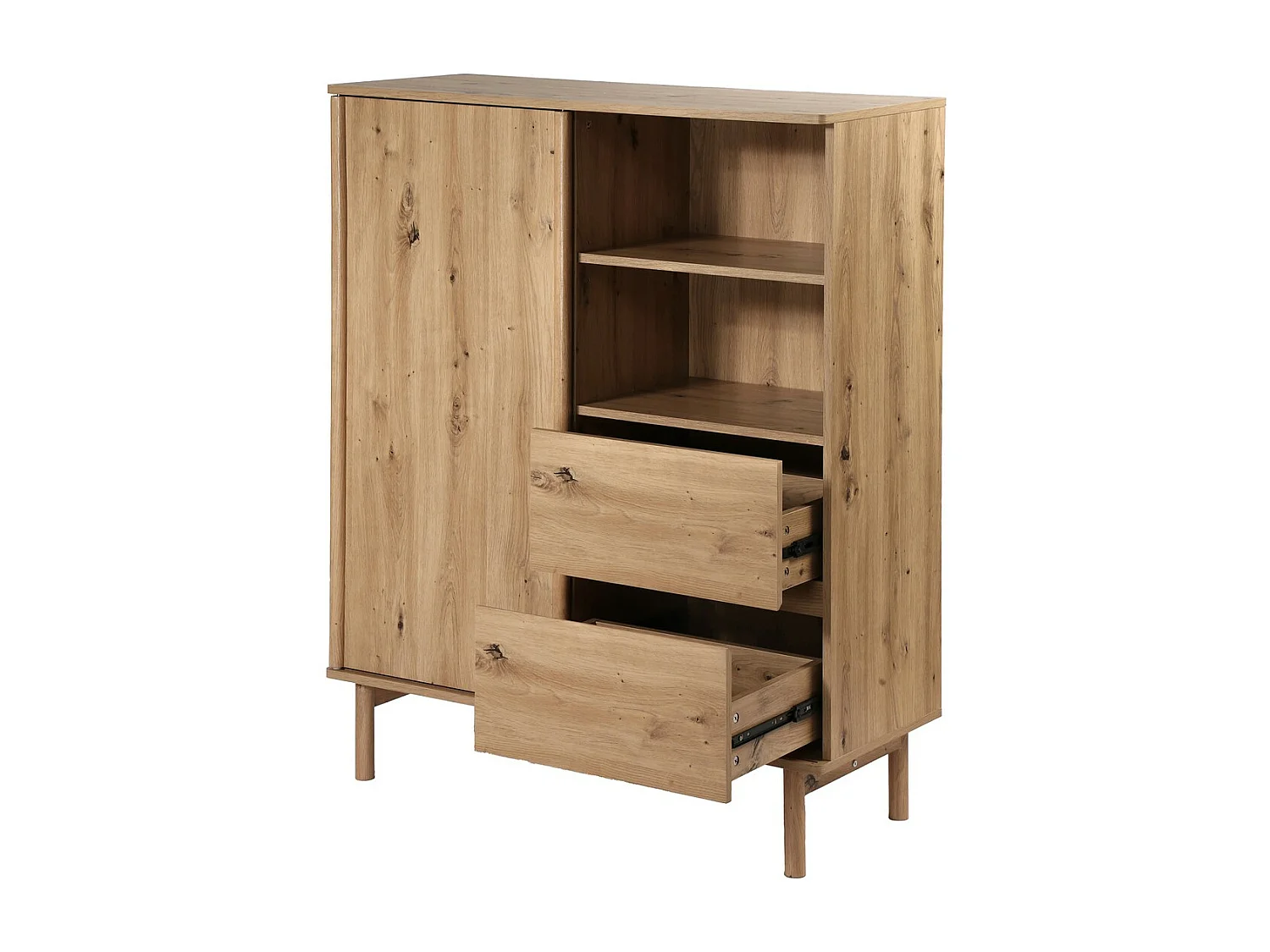 Buffet Haut 1 Porte Coulissante et 2 Tiroirs décor chêne - LENNY