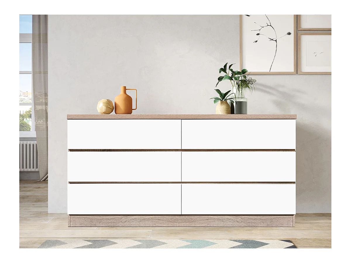 Cómoda Dupla Milan 6 Gavetas (Carvalho Claro, Branco)