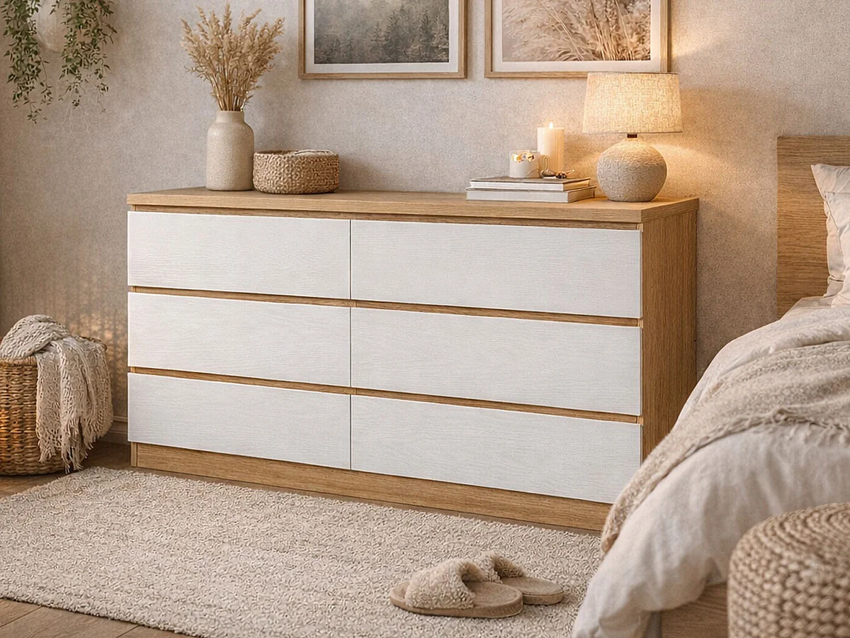 Cómoda Dupla Milan 6 Gavetas (Carvalho Claro, Branco)