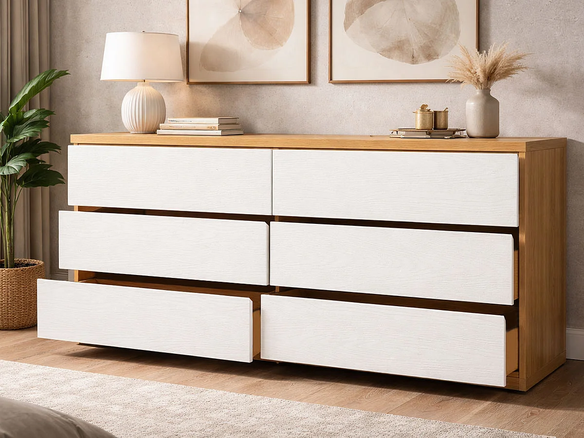 Cómoda Dupla Milan 6 Gavetas (Carvalho Claro, Branco)