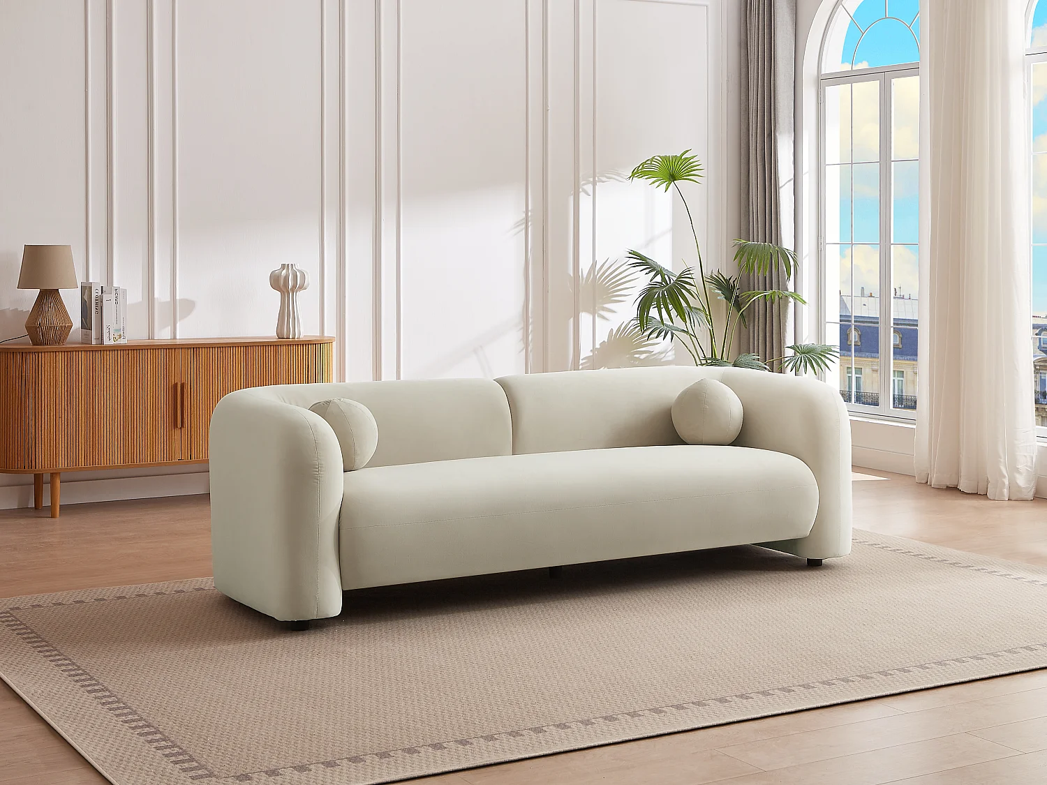 Canapé 3 places en velours beige OVOTAS