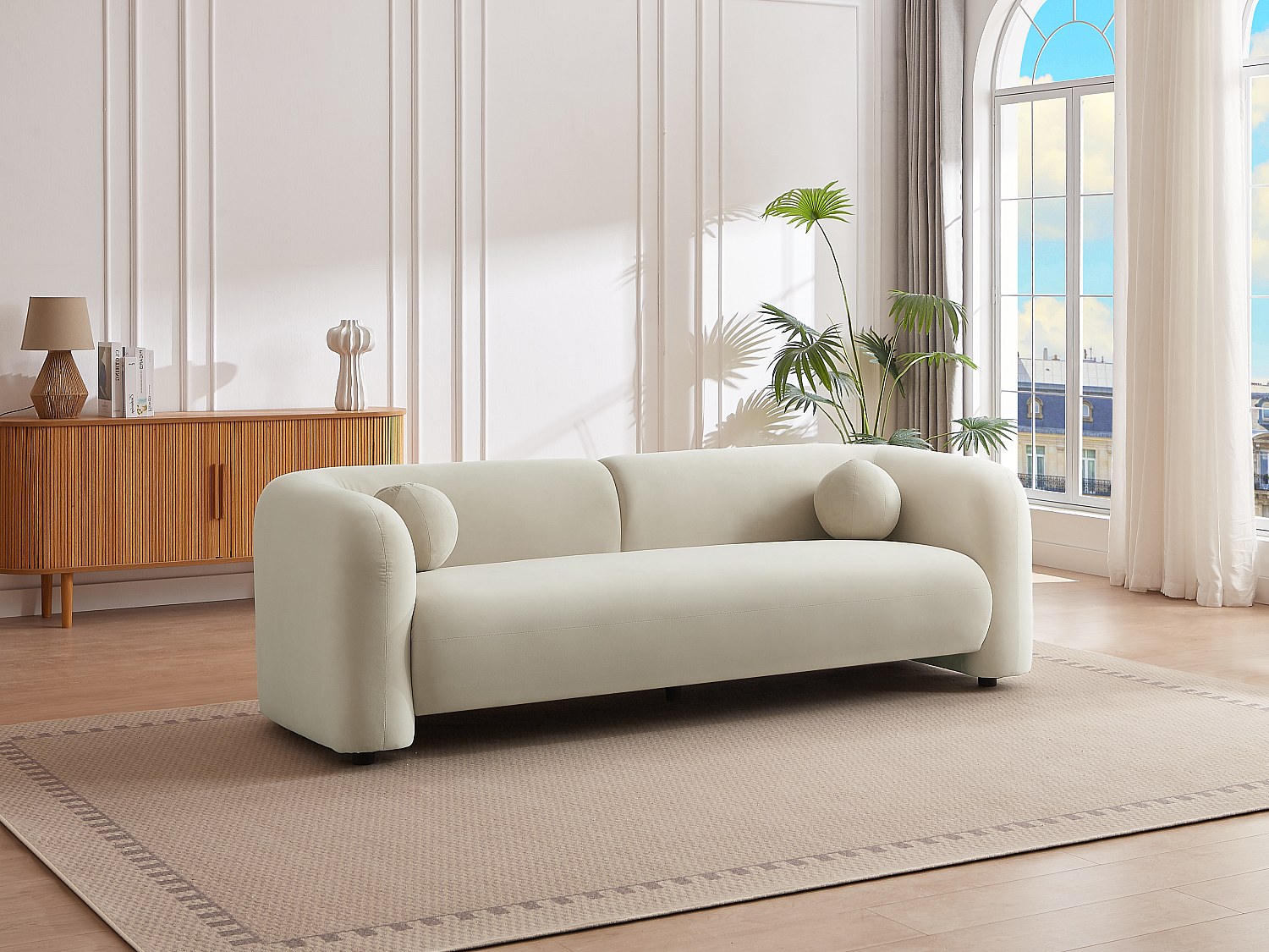 Sofa 3-Sitzer - Samt - Beige - OVOTAS günstig online kaufen